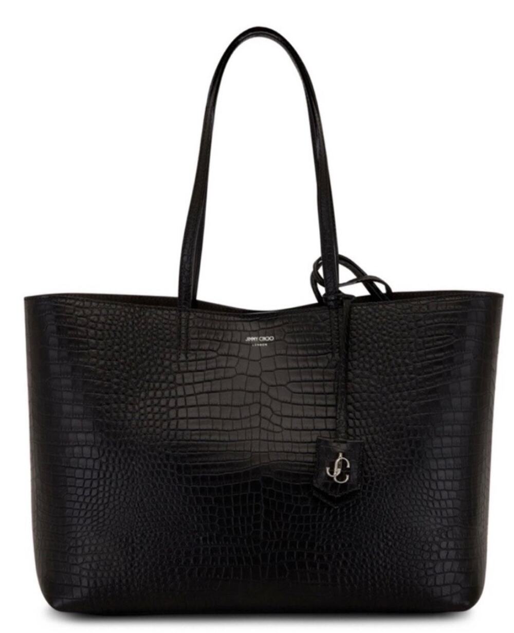 Jimmy Choo Nine2Five East-West Tote,sleek black crocodile-embossed leather NWT